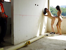 Exhibitionists Get Caugh By A Construction Man! We Endeed Up Fucking