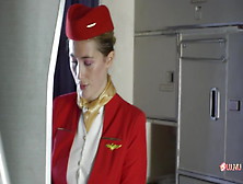 Stewardess Mounts A Passenger On A Plane