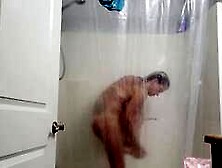 Big-titted babe's shower show