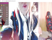 Blonde Hentai Cosplay Slut Sucks Dildo On Webcam