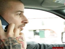 Dark Hair slut with natural melons getting a creampie inside her mouth at the casting