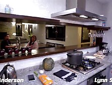 Lynn Screech gets careless,  and her spouse bangs Villa Anderson in the kitchen.