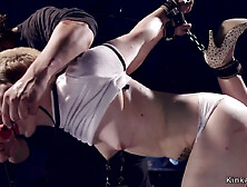 Strapped Blonde Pussy Toyed In Device