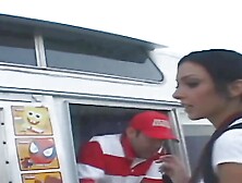 Teen babe Stephanie Kane in uniform sucks a big cock