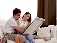 Slim teen artist making love with her boyfriend