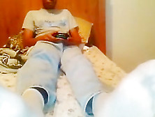 Ebony Male Feet Playing Xbox One In Stockings