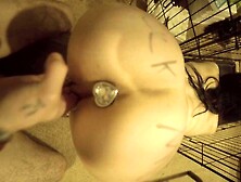 Sweet Goth Puppy Whore fills cup with spit and gets boned with it ( Dog Cage )