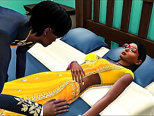 Indian sleepy brother went to his sister's room and lay in bed next to her unable to refrain from climbing on her and offering h