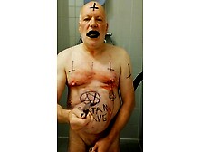 Satan slave cuts his own nipples until they bleed
