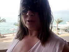 Hairy Pussy on the Outdoor Balcony Masturbates and Orgasms with Squirting.