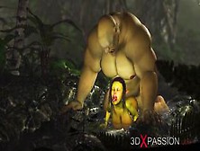 Green Monster Ogre Bangs Hard A Lewd Female Goblin Arwen In The Enchanted Forest