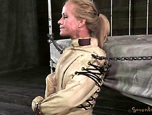 Wet blonde in a straitjacket fucked by a huge black cock
