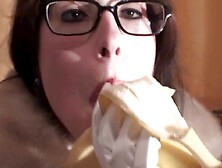 Spex Brunette Talking Dirty While Eating Banana By Femdom Austria