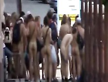 Naked Students Do A Running Protest