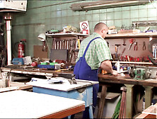 big beautiful woman German sweetheart gets brawny by a mechanic male