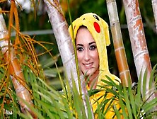 Playing Pokemon Go Train Lady Pikachu