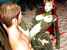 A seductive dryad captures a man in the forest