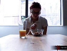 REDHEAD BREE DANIELS DISCOVERS COARSE BANGING