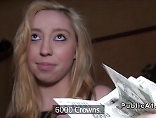 Naive blonde fucks for money in public