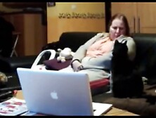 She masturbates over het track pants with our cat as spectator.