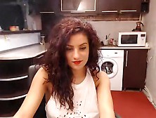 Curllynelly Settled In The Kitchen In Front Of Webcam