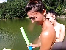 Brunette teen outdoor and cumshot
