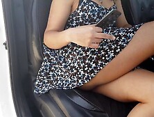 College Girl Getting Into Uber Taxi