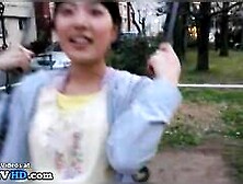 Sweet college girl plays outdoor and gets fucked at home