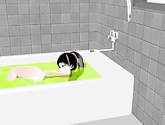 Cocoa Anime girl takes it all off in the bathtub.