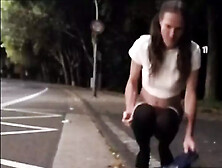 Schoolgirl Bella Cums Out On The Street Late At Night