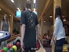 Hunt4K.  Money Helped Hunter Score Successful Strike In Bowling Bar