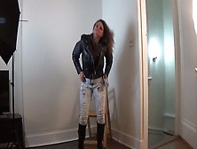 Biker Chick Salem Smokes In Leather