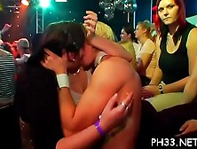 Drunk cheeks engulfing cock in club