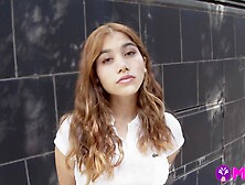 Peruvian brunette teen masturbating in public and cumming with her clit and wet snatch