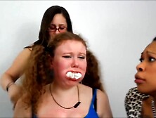 Slutty Whore Turned Gagged Slave By Three Lesbian Women Who Loves Gagging Girls!