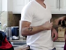 Buffed Nathan Bronson licked my feet then my bouncy ass hole