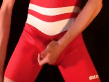 Berliner Red Lycra Wrestling Singlet Wank And Cum