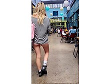 candid blonde retard walking tight shorts FAT ASS