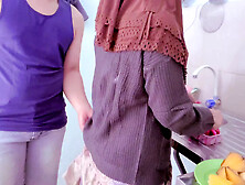 Budhe cooking harassed by naughty stepbrother