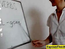 Naughty Czech teacher spreads her legs and fucks a toy