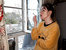 stepsister smokes a cigarette and drinks alcohol