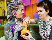 2 Heavy Tattoo Girls Get Ass Fucked by a Big Dick