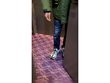 As soon as the single man came in,  his wife knelt down and licked him