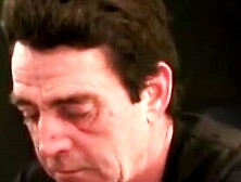 Older gay cums hard with a dildo stuffed in his ass