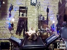 K Strapped to the Bondage Bed with Pegs on her Tits