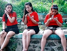 Asian slut caught flashing panties while fishing with friends