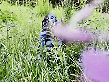 Avatar Monika Foxxx has enjoyment with large dildos in nature