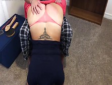 Girlfriend Gets Wheelbarrow Butt Blistering,  Then Bent Over Couch For A Paddling On Her Round Ass