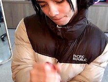 Puffy jacket stepsis cum inside mouth