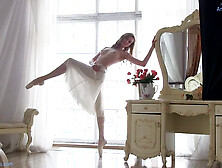 Stunning nude ballerina Annett A warms up for a shoot and strikes poses without a bra